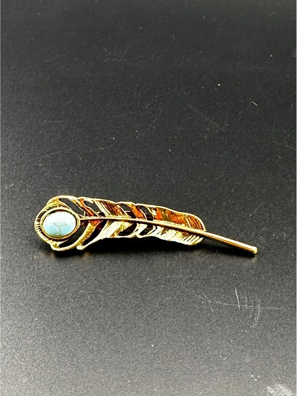 Vintage-Style Feather and Stone Brooch